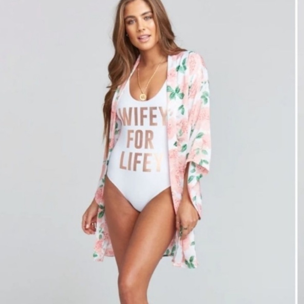 Mumu Mermaid Wifey For Lifey Topanga One Piece Swimsuit Sz L Cream Gold NWT